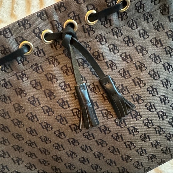 Y2K Vintage Dooney & Bourke Grey Black Monogram Handbag Canvas Shoulder Bag Tote - Picture 6 of 14